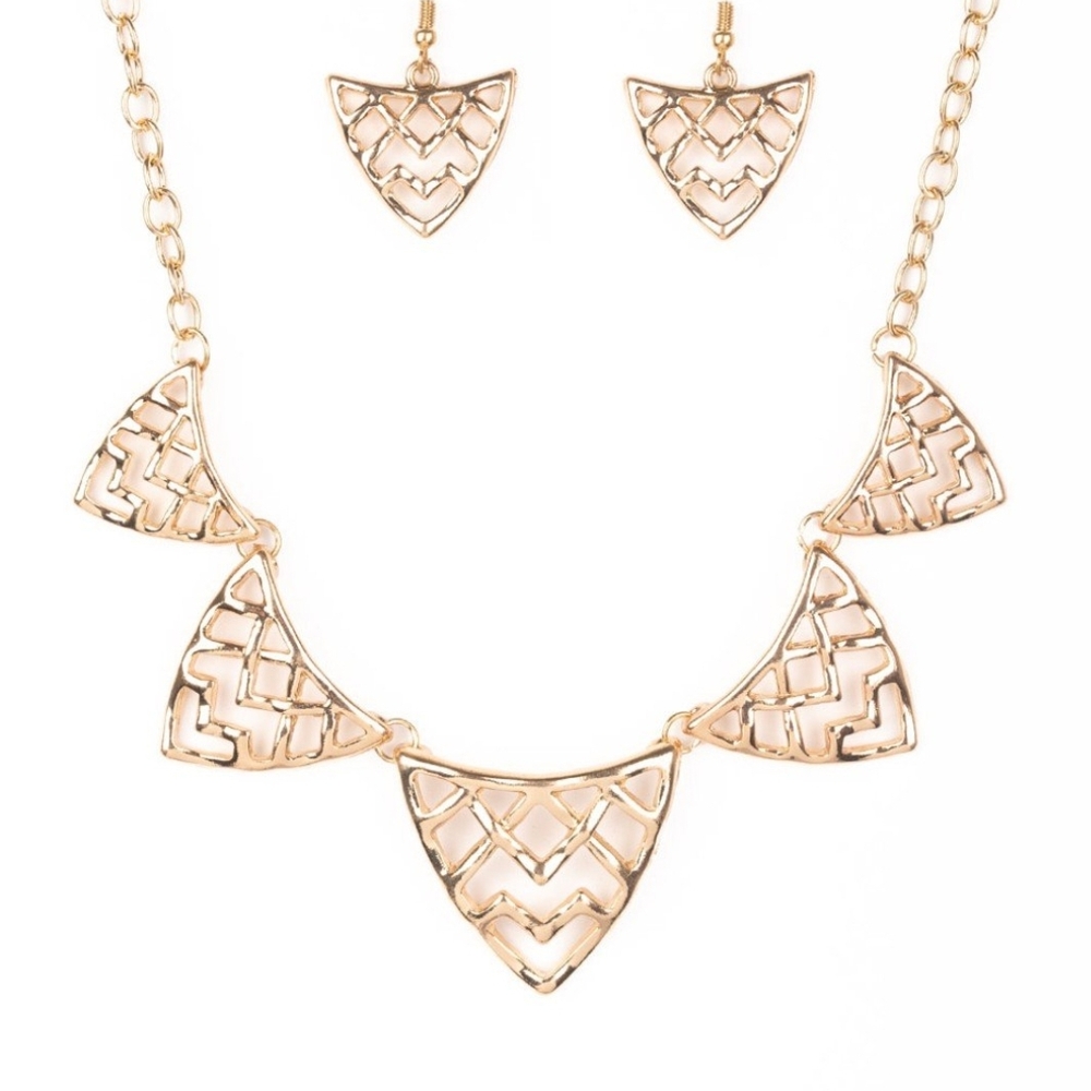 Paparazzi Gold Chevron Necklace Set Welcome To The Lions Den  Fashion Jewelry
